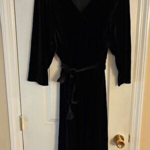 J Jill Women's Size 4X Black Stretch Velvet Faux Wrap 3/4 Sleeve Belt dress Plus